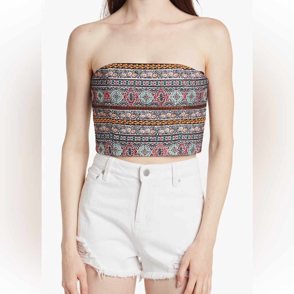 NWT Alice + Olivia Ceresi Embroidered Smocked Bandeau Crop Top - Size 10